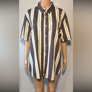RSQ Men's Shirt Size XL Striped 100% Cotton Short Sleeve Collared Button Down